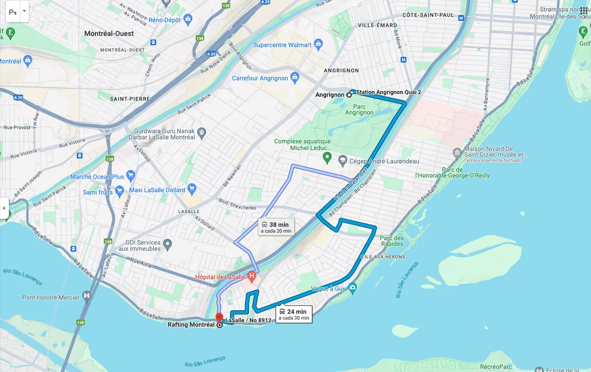 Mapa Montreal Rafting